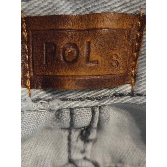 POL Gray Distressed Denim Overall Skirt Jumper Dress Small Frayed Hem Casual - Picture 6 of 12